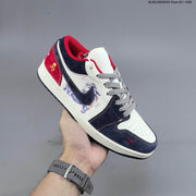Nike Air Jordan 1 Low Sneakers in White, Navy and Red